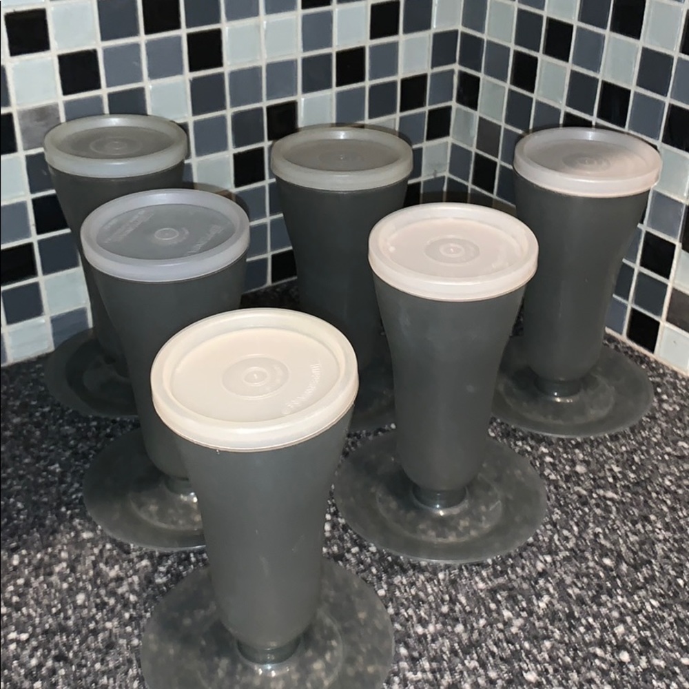 Vintage 6 pc Tupperware parfait cups grey
